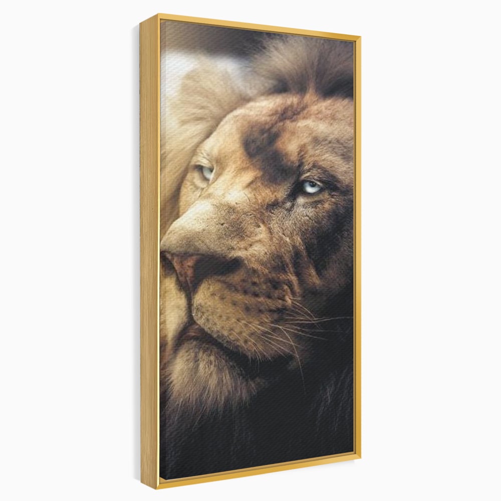 Tablou canvas cu tablou canvas cu chip de leu, in rama de aluminiu auriu